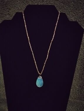Ocean Blue Glass Pear Shape  With Accent Beads Necklace